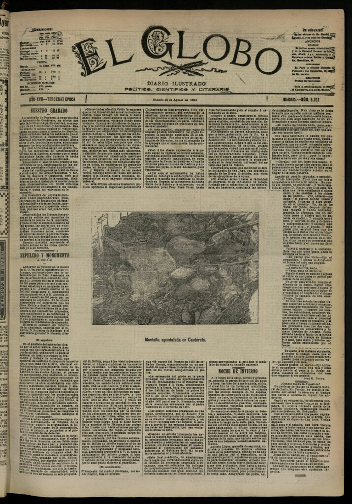 Miniatura de El Globo : diario ilustrado del 15 de agosto de 1891, nº 5762