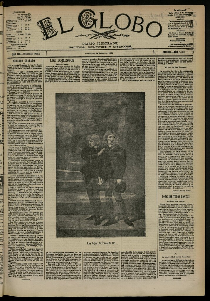 Miniatura de El Globo : diario ilustrado del 16 de agosto de 1891, nº 5763