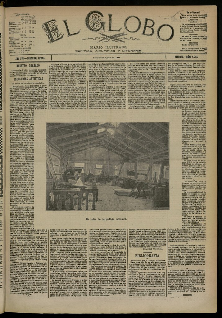 Miniatura de El Globo : diario ilustrado del 17 de agosto de 1891, nº 5764