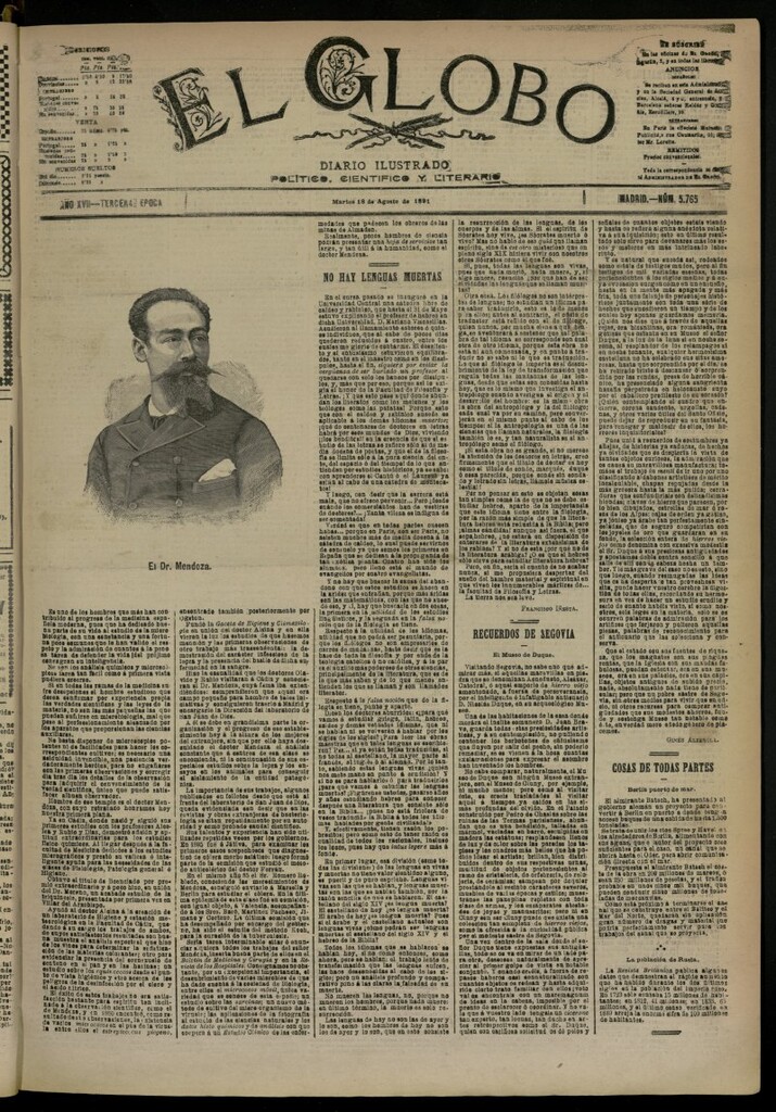 Miniatura de El Globo : diario ilustrado del 18 de agosto de 1891, nº 5765