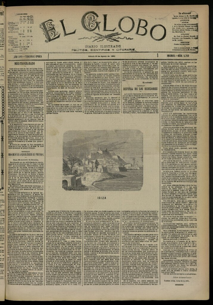 Miniatura de El Globo : diario ilustrado del 22 de agosto de 1891, nº 5769