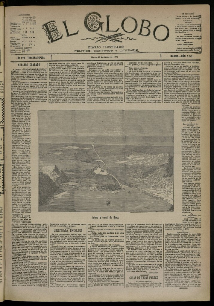 Miniatura de El Globo : diario ilustrado del 25 de agosto de 1891, nº 5772