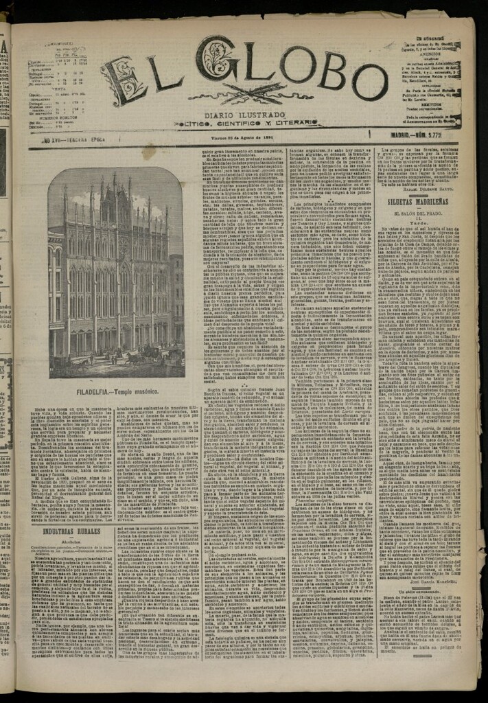 Miniatura de El Globo : diario ilustrado del 28 de agosto de 1891, nº 5775