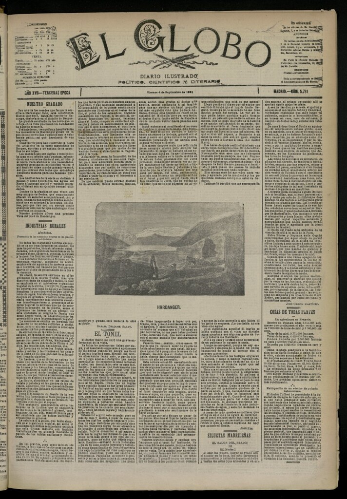 Miniatura de El Globo : diario ilustrado del 4 de septiembre de 1891, nº 5781 [sic]