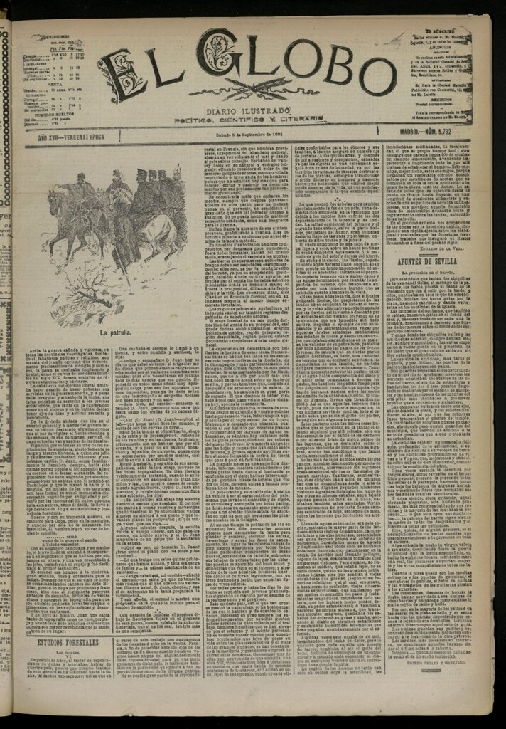 Miniatura de El Globo : diario ilustrado del 5 de septiembre de 1891, nº 5782 [sic]
