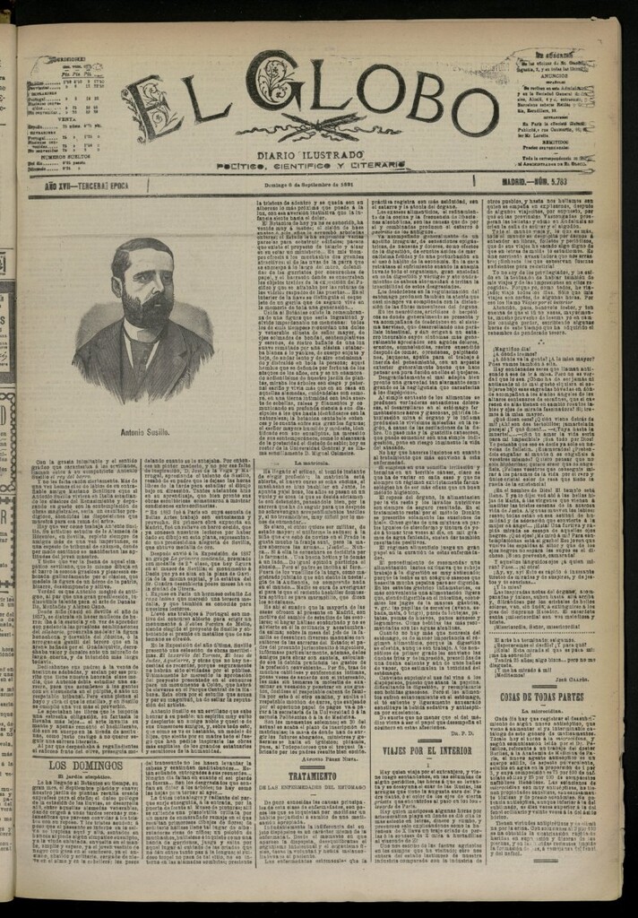 Miniatura de El Globo : diario ilustrado del 6 de septiembre de 1891, nº 5783 [sic]