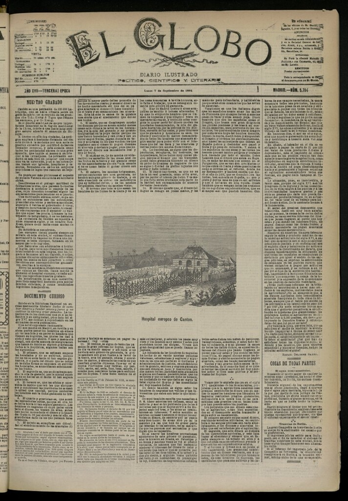 Miniatura de El Globo : diario ilustrado del 7 de septiembre de 1891, nº 5784 [sic]