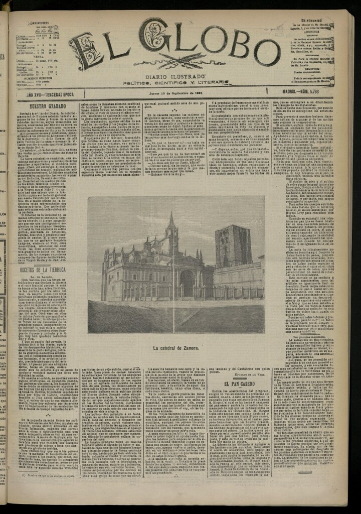 Miniatura de El Globo : diario ilustrado del 10 de septiembre de 1891, nº 5788