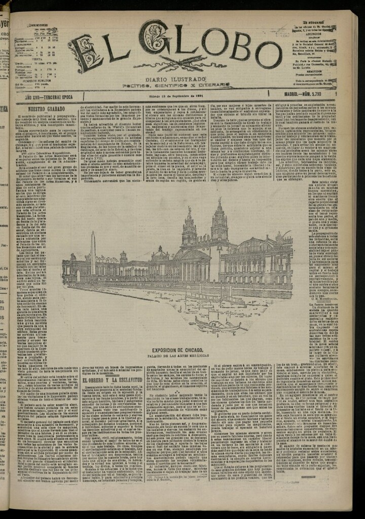 Miniatura de El Globo : diario ilustrado del 12 de septiembre de 1891, nº 5790