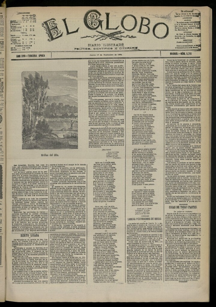 Miniatura de El Globo : diario ilustrado del 17 de septiembre de 1891, nº 5795
