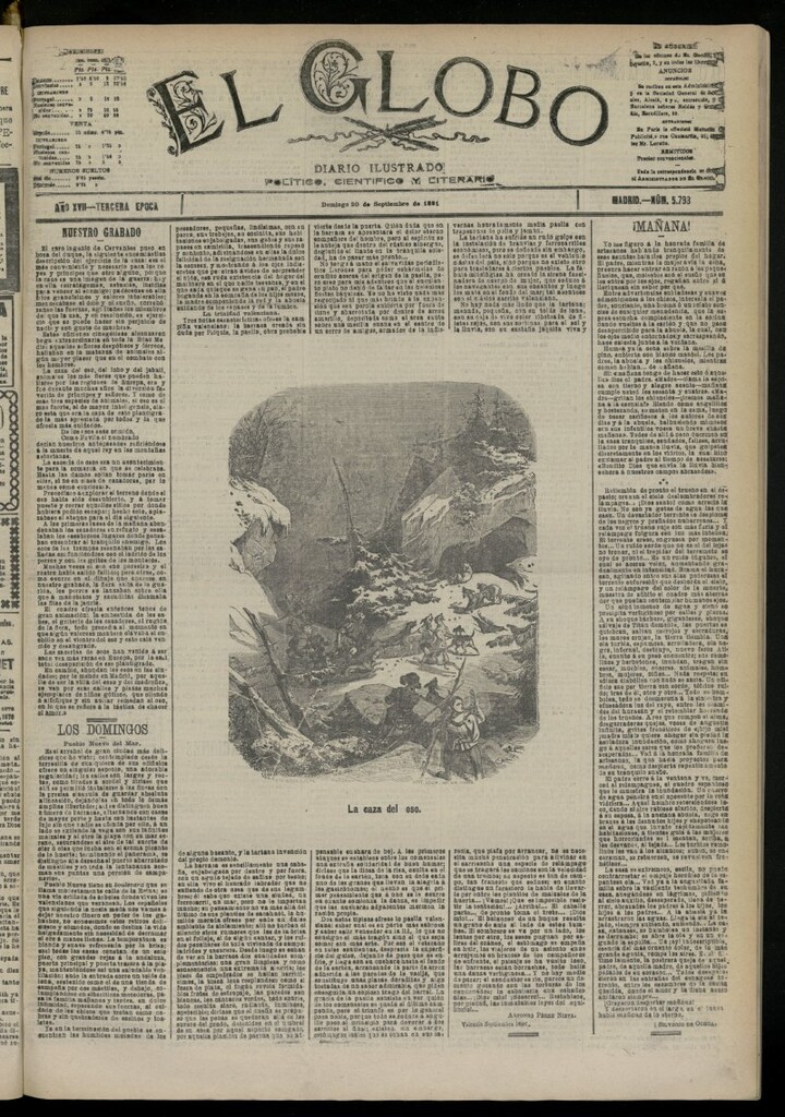 Miniatura de El Globo : diario ilustrado del 20 de septiembre de 1891, nº 5798