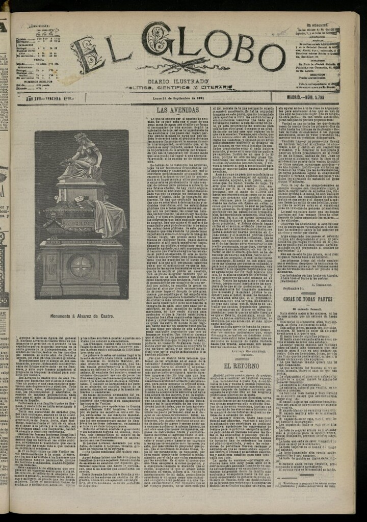 Miniatura de El Globo : diario ilustrado del 21 de septiembre de 1891, nº 5799