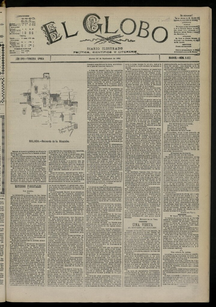 Miniatura de El Globo : diario ilustrado del 22 de septiembre de 1891, nº 5800