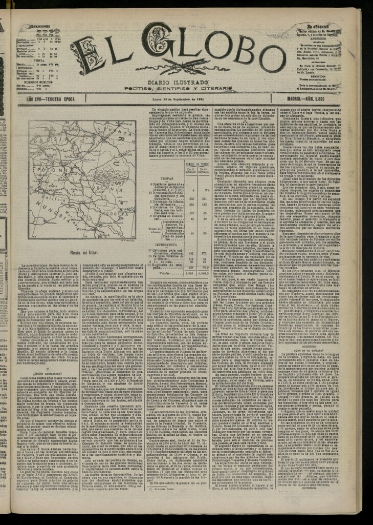 Miniatura de El Globo : diario ilustrado del 28 de septiembre de 1891, nº 5806