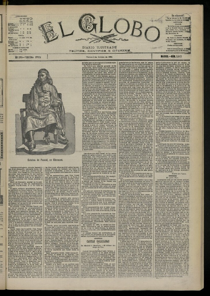 Miniatura de El Globo : diario ilustrado del 2 de octubre de 1891, nº 5810