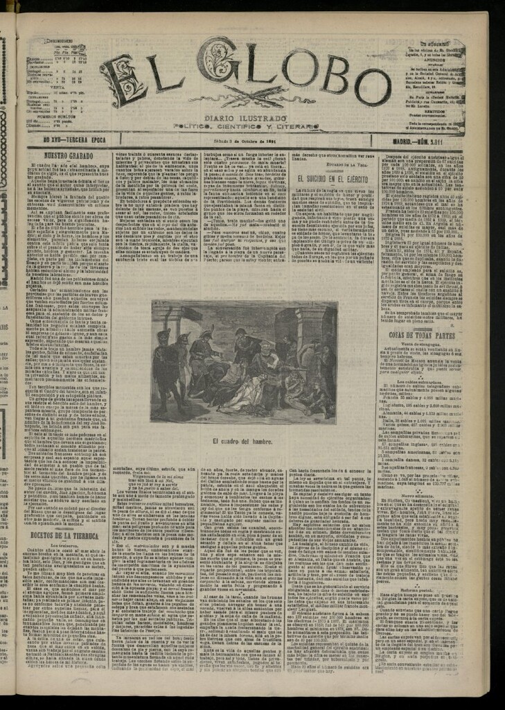Miniatura de El Globo : diario ilustrado del 3 de octubre de 1891, nº 5811