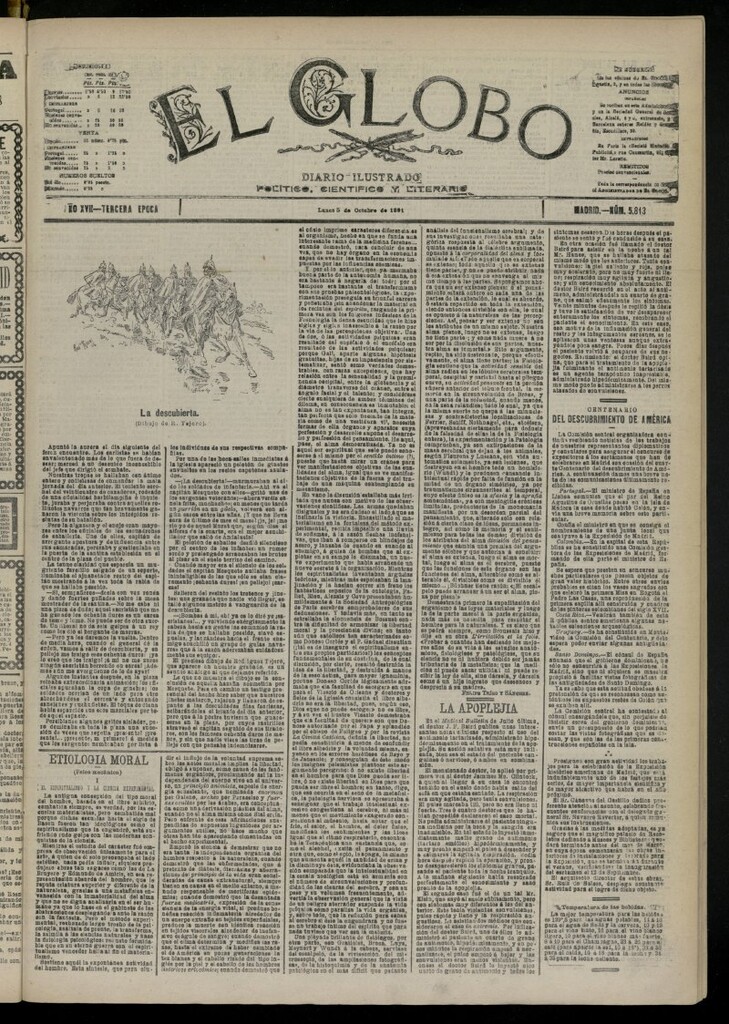 Miniatura de El Globo : diario ilustrado del 5 de octubre de 1891, nº 5813