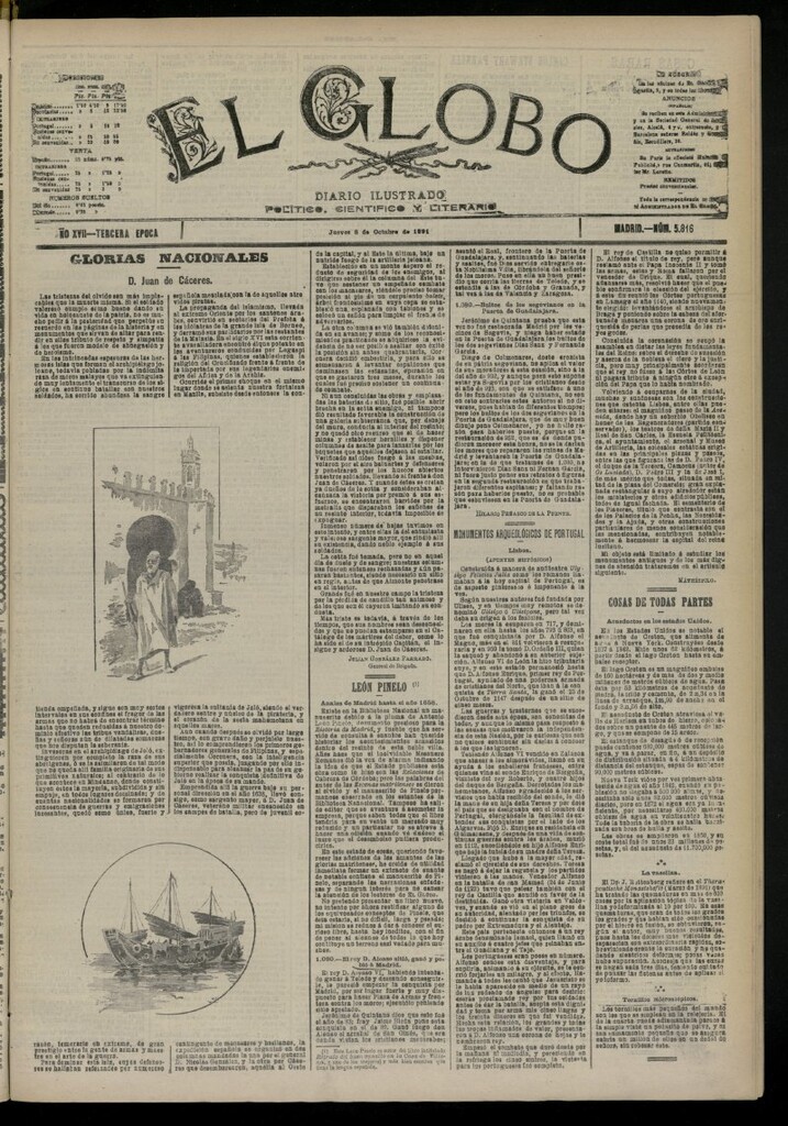 Miniatura de El Globo : diario ilustrado del 8 de octubre de 1891, nº 5816