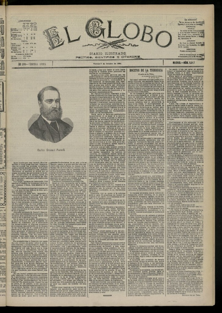 Miniatura de El Globo : diario ilustrado del 9 de octubre de 1891, nº 5817