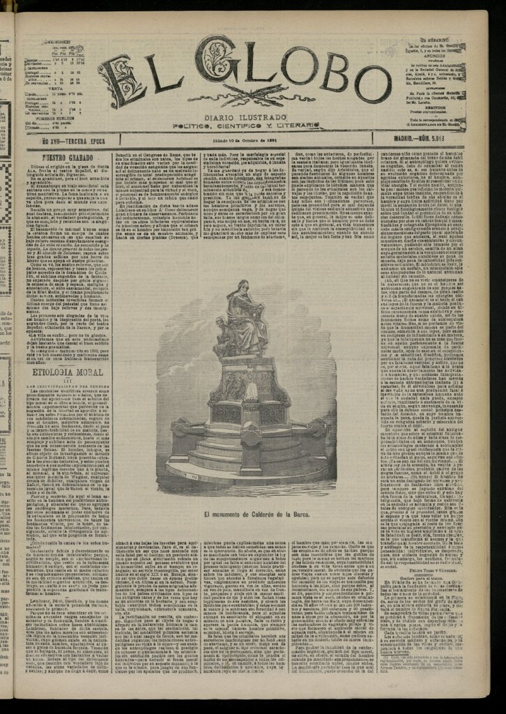 Miniatura de El Globo : diario ilustrado del 10 de octubre de 1891, nº 5818