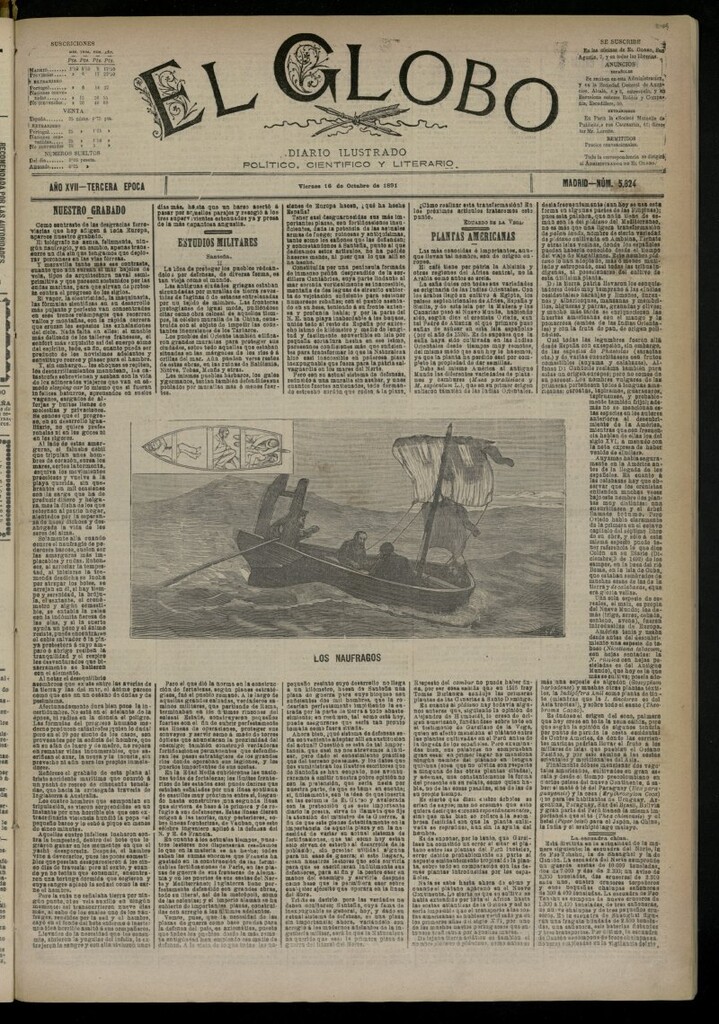 Miniatura de El Globo : diario ilustrado del 16 de octubre de 1891, nº 5824