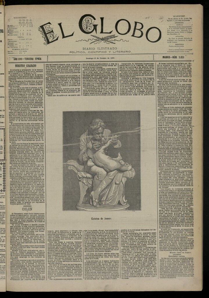 Miniatura de El Globo : diario ilustrado del 18 de octubre de 1891, nº 5826