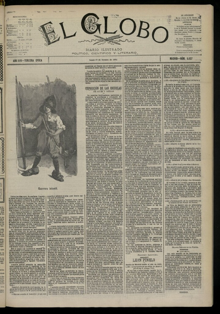 Miniatura de El Globo : diario ilustrado del 19 de octubre de 1891, nº 5827
