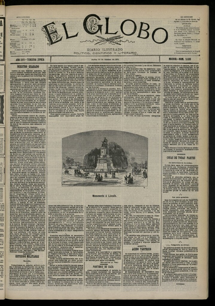 Miniatura de El Globo : diario ilustrado del 22 de octubre de 1891, nº 5830