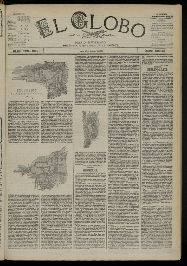 Miniatura de El Globo : diario ilustrado del 26 de octubre de 1891, nº 5834