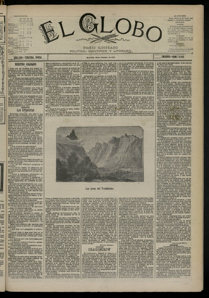 Miniatura de El Globo : diario ilustrado del 28 de octubre de 1891, nº 5836