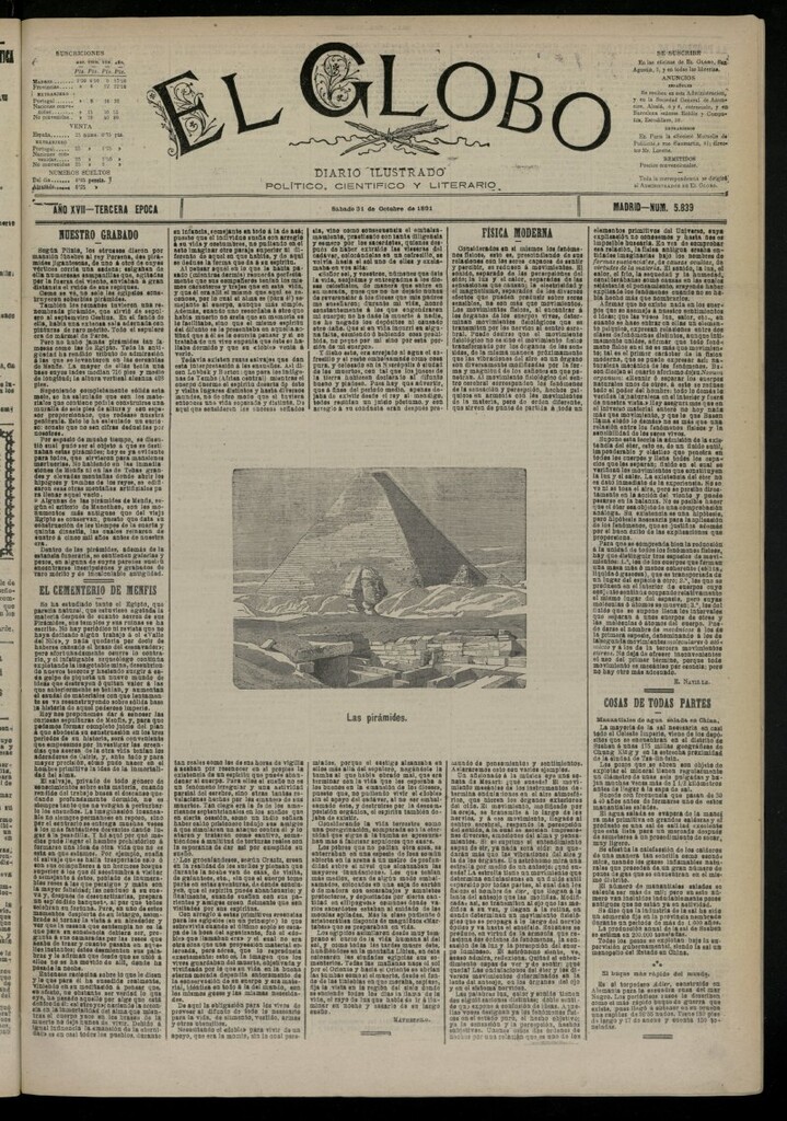 Miniatura de El Globo : diario ilustrado del 31 de octubre de 1891, nº 5839