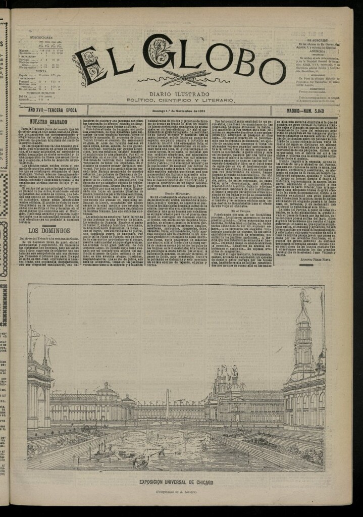 Miniatura de El Globo : diario ilustrado del 1 de noviembre de 1891, nº 5840