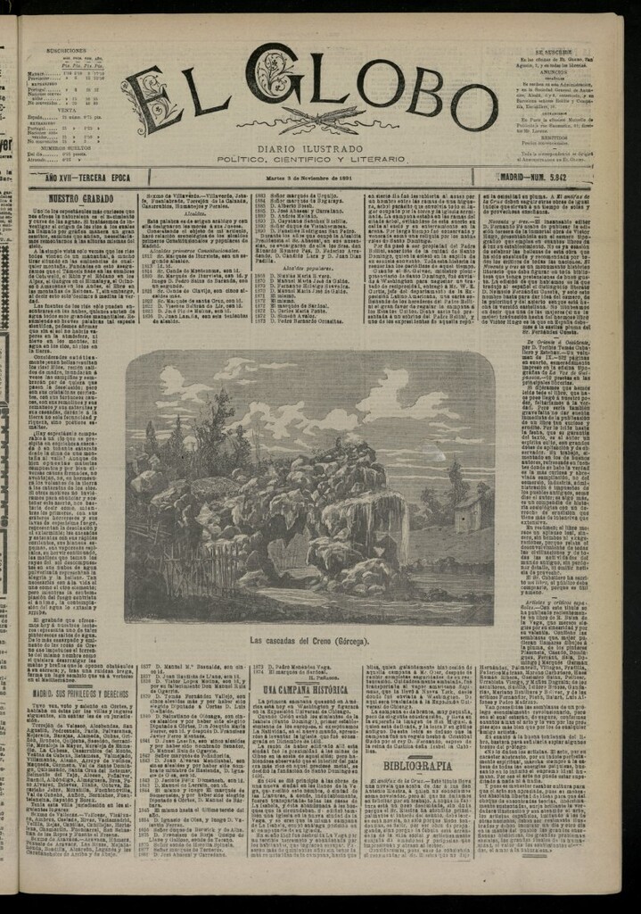 Miniatura de El Globo : diario ilustrado del 3 de noviembre de 1891, nº 5842