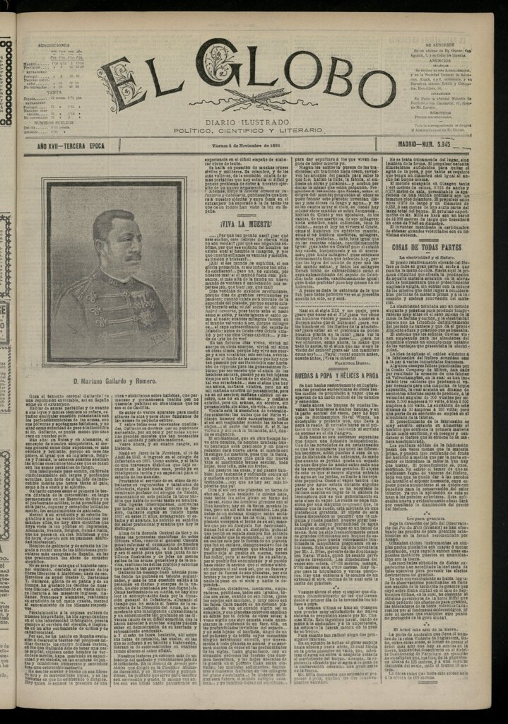 Miniatura de El Globo : diario ilustrado del 6 de noviembre de 1891, nº 5845