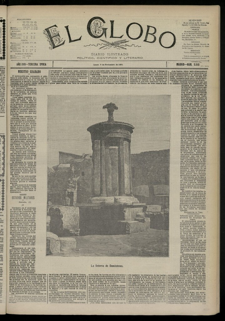 Miniatura de El Globo : diario ilustrado del 9 de noviembre de 1891, nº 5848