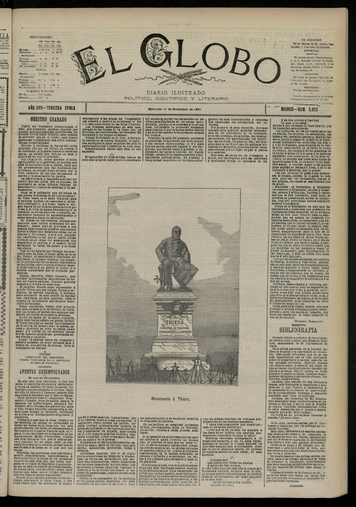 Miniatura de El Globo : diario ilustrado del 11 de noviembre de 1891, nº 5850