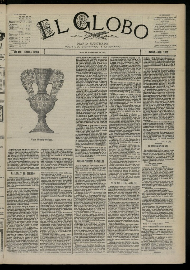Miniatura de El Globo : diario ilustrado del 13 de noviembre de 1891, nº 5852