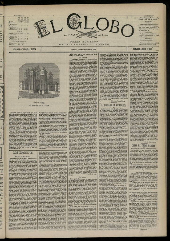 Miniatura de El Globo : diario ilustrado del 15 de noviembre de 1891, nº 5854