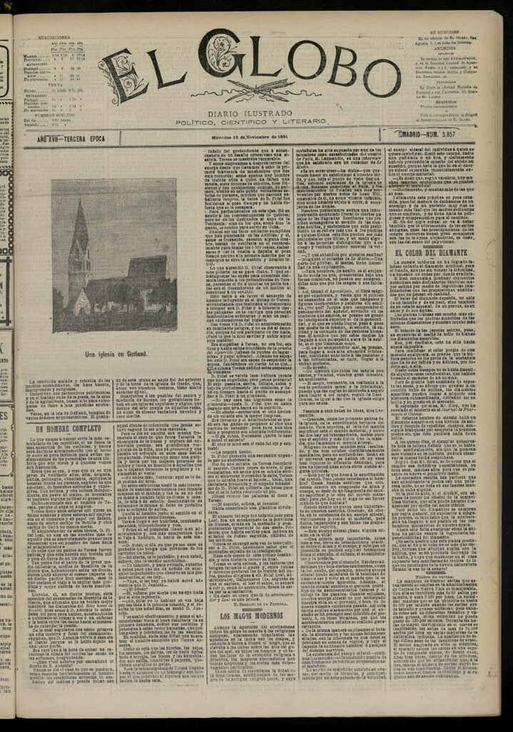 Miniatura de El Globo : diario ilustrado del 18 de noviembre de 1891, nº 5857