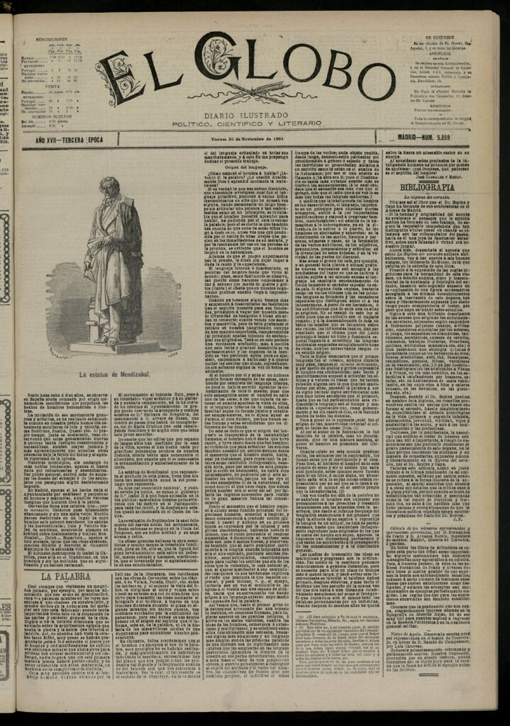 Miniatura de El Globo : diario ilustrado del 20 de noviembre de 1891, nº 5859