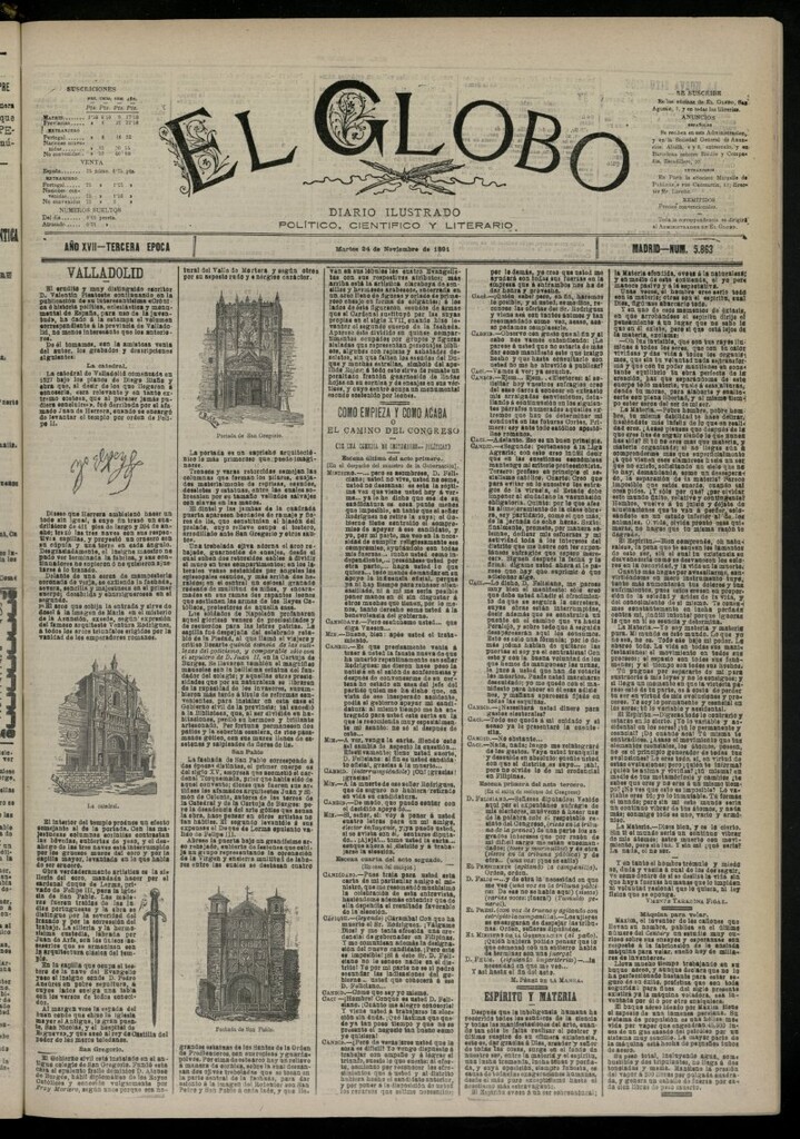 Miniatura de El Globo : diario ilustrado del 24 de noviembre de 1891, nº 5863