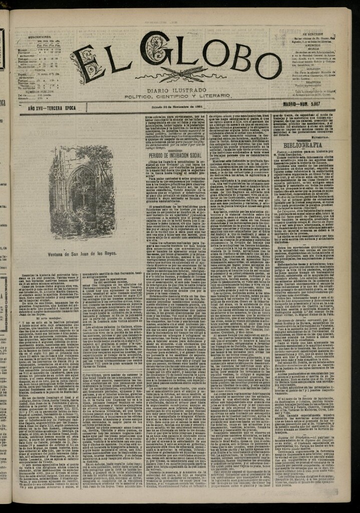 Miniatura de El Globo : diario ilustrado del 28 de noviembre de 1891, nº 5867