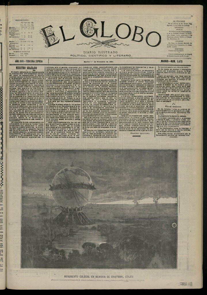 Miniatura de El Globo : diario ilustrado del 1 de diciembre de 1891, nº 5870