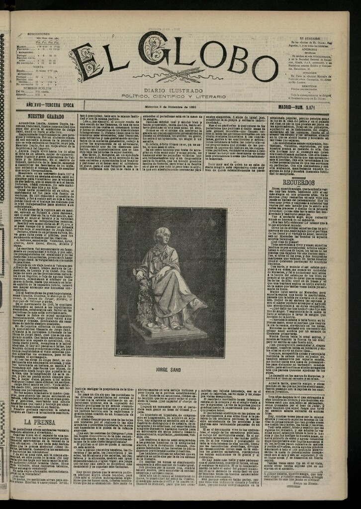 Miniatura de El Globo : diario ilustrado del 2 de diciembre de 1891, nº 5871