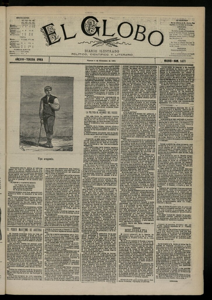 Miniatura de El Globo : diario ilustrado del 4 de diciembre de 1891, nº 5873