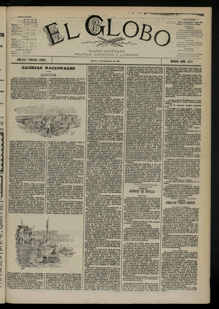 Miniatura de El Globo : diario ilustrado del 5 de diciembre de 1891, nº 5874