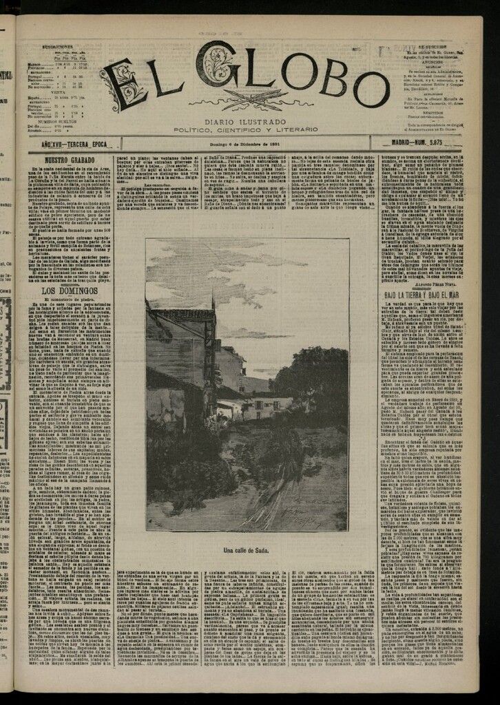 Miniatura de El Globo : diario ilustrado del 6 de diciembre de 1891, nº 5875