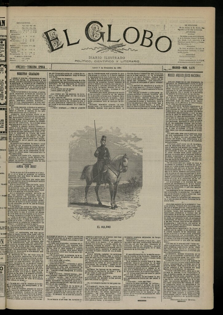 Miniatura de El Globo : diario ilustrado del 7 de diciembre de 1891, nº 5876