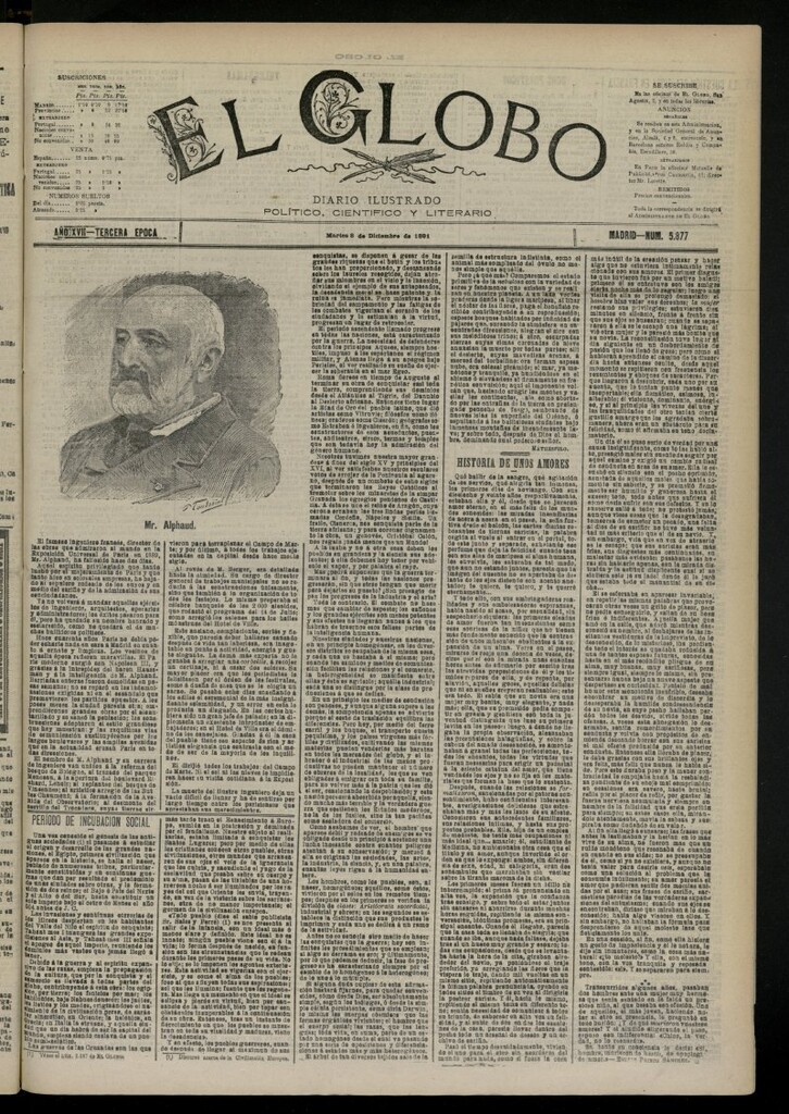 Miniatura de El Globo : diario ilustrado del 8 de diciembre de 1891, nº 5877
