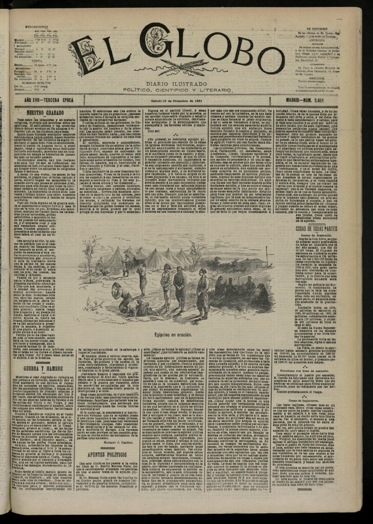 Miniatura de El Globo : diario ilustrado del 12 de diciembre de 1891, nº 5881